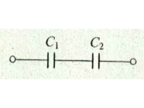 그림에서 C1 =4[㎌], C2 =6[㎌]이다. 합성 정전 용량[㎌]은?